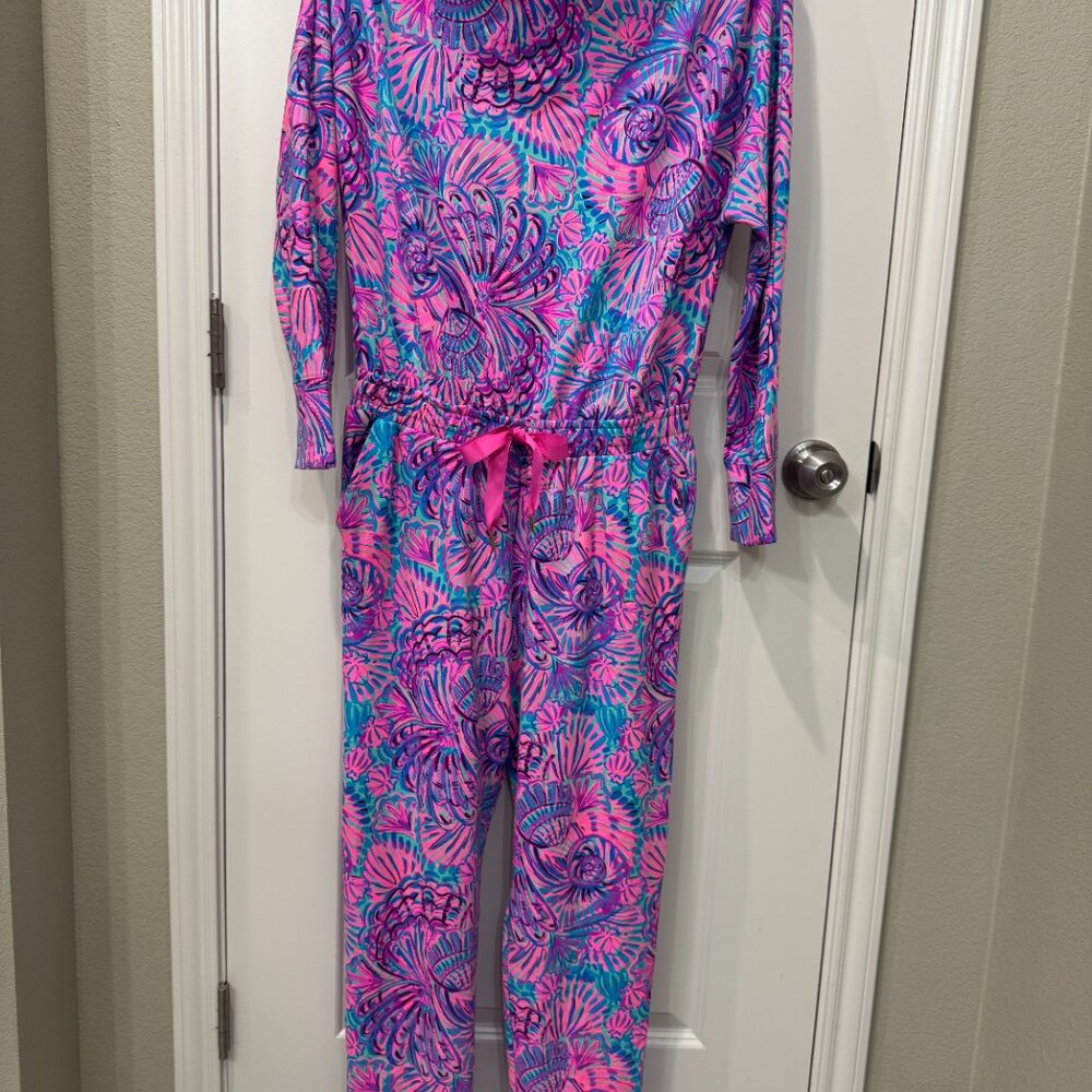 🌼 Lilly Pulitzer Sheera One-Shoulder Jumpsuit – Turquoise Oasis Shellidoscope - Picture 2 of 10
